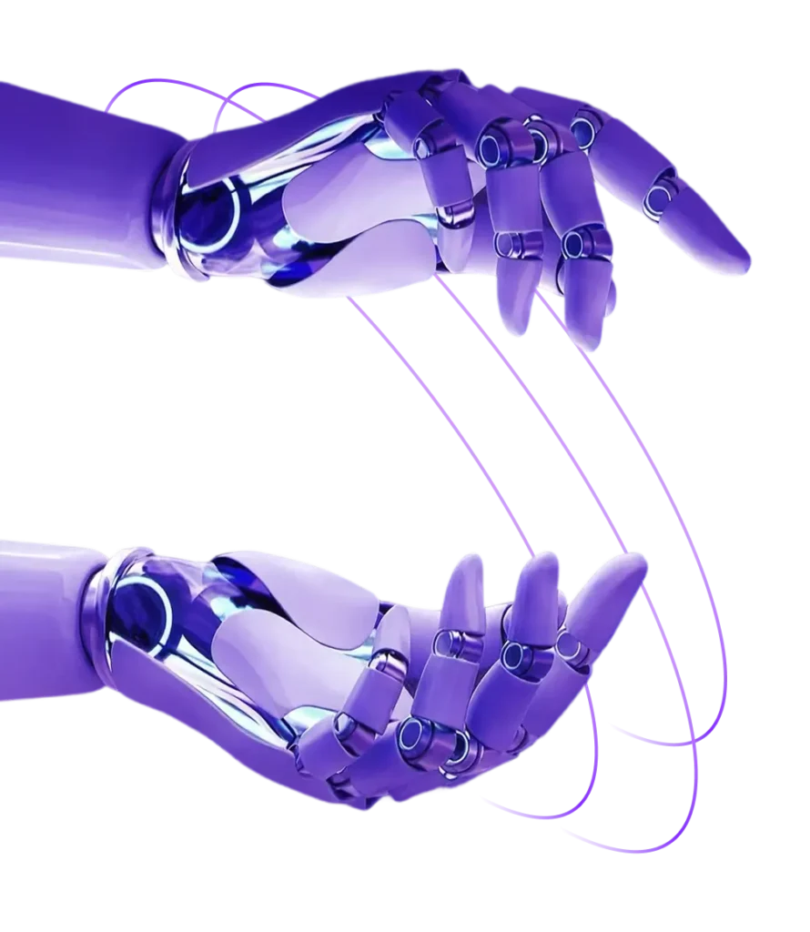 Futuristic robotic hands representing TMICC as your trusted technology partner in IT consulting and cybersecurity